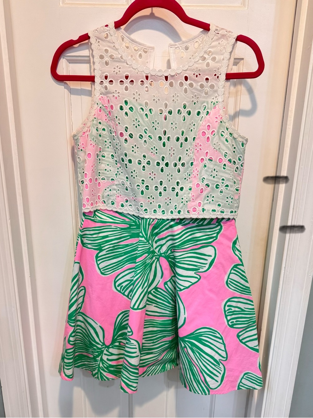 Girls Pink & Green Floral Eyelet Dress girls 16